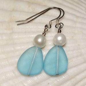 Sea glass and pearl earrings